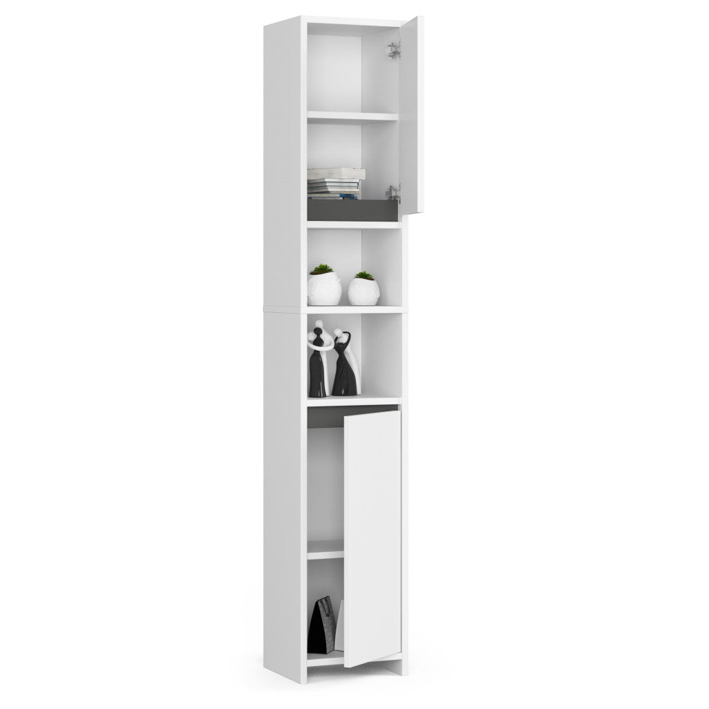 Dulap de baie tip coloana, cu 2 usi si 4 rafturi, PAL 16 mm, 32x28x180 cm, alb