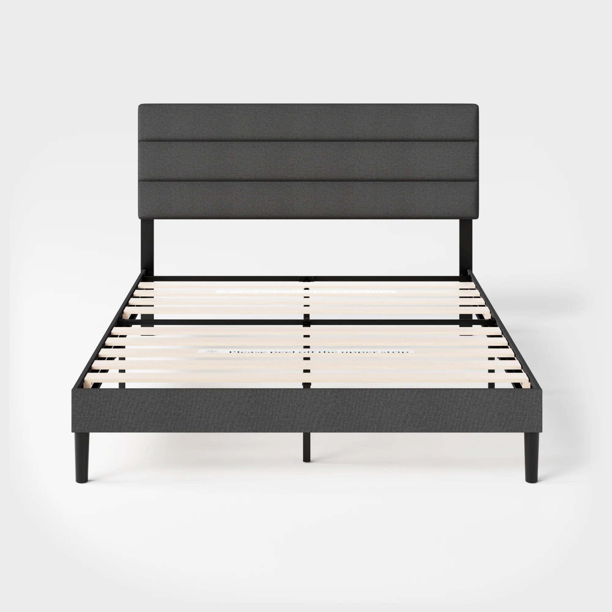 VASAGLE Pat tapitat 140x200 cm, cu tablie capitonata, somiera din lemn masiv reglabila, structura metalica, gri inchis