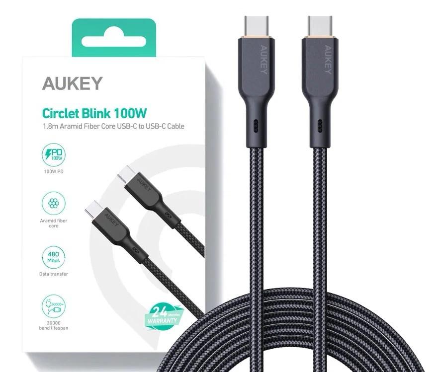 Cablu alimentare si date Aukey, USB Type-C (T) la USB Type-C (T), 1.8m, 480 Mbps, 100W, braided, negru, "LLTSN1041750" -689323785322