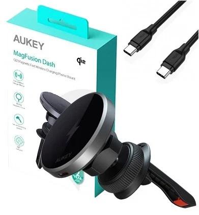 Alimentator Smartphone auto Aukey, HD-MC13, 15W, fast charge, suport prindere ventilatie, magnetic, alimentare prin UCB-C, 1 x USB-C, negru, "LLTSN1048332" - 689323787043