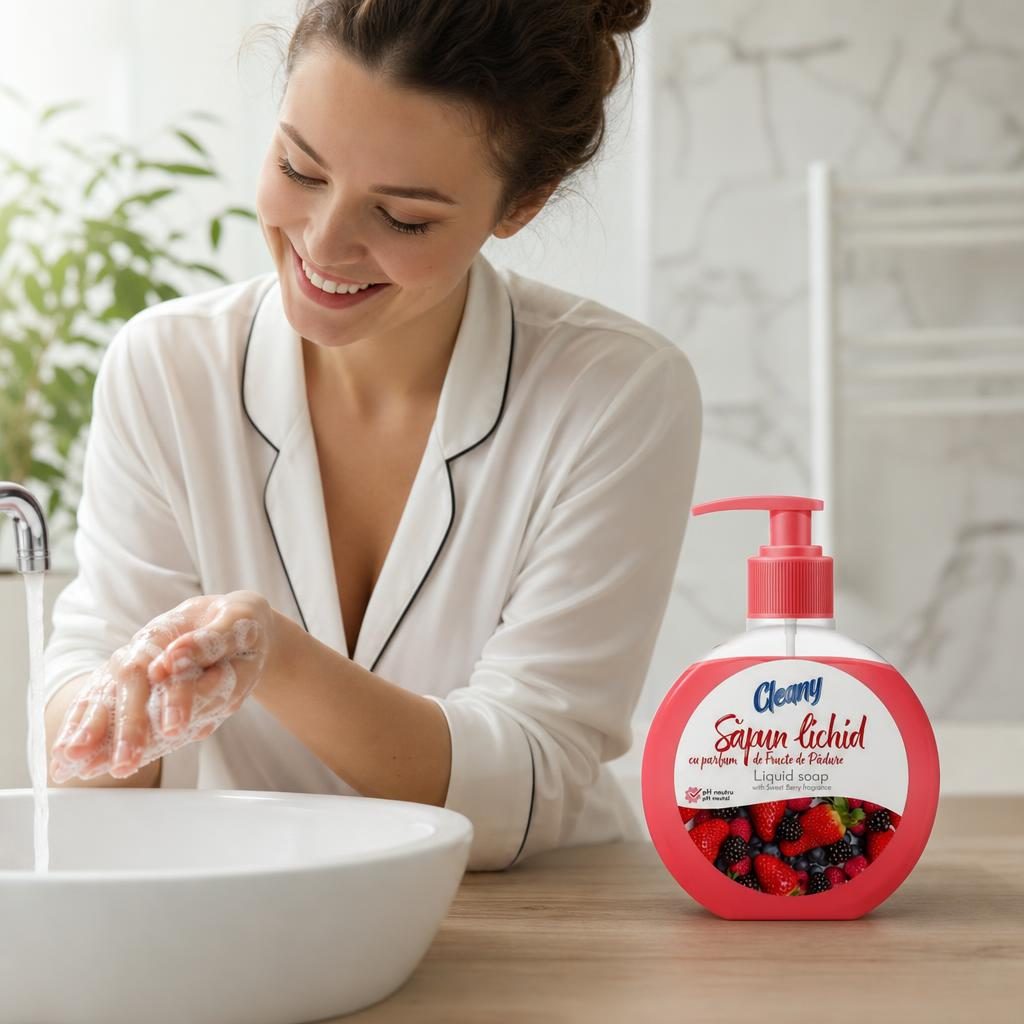 Sapun Lichid, Senzate/Cleany, 500 ml, cu Pompa, Aroma Fructe de Padure