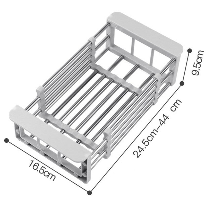 Suport Scurgere Extensibil pentru Bucatarie, Uscator Vase din Otel Inoxidabil, Suport Tacamuri si Pahare, Suport pentru Fructe si Legume, 24.5 x 16.5 x 9.5 cm Gri deschis