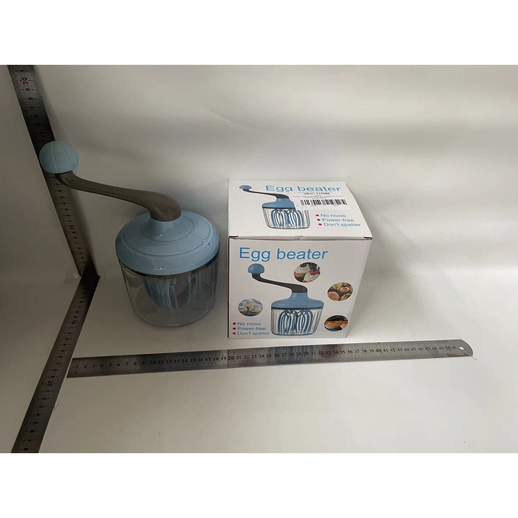 Mixer Manual, pentru Oua Smantana Frisca Aluat, Maner Plastic, Usor de Utilizat si Depozitat, Bol Transparent, 24.5 x 11.5 cm Albastru