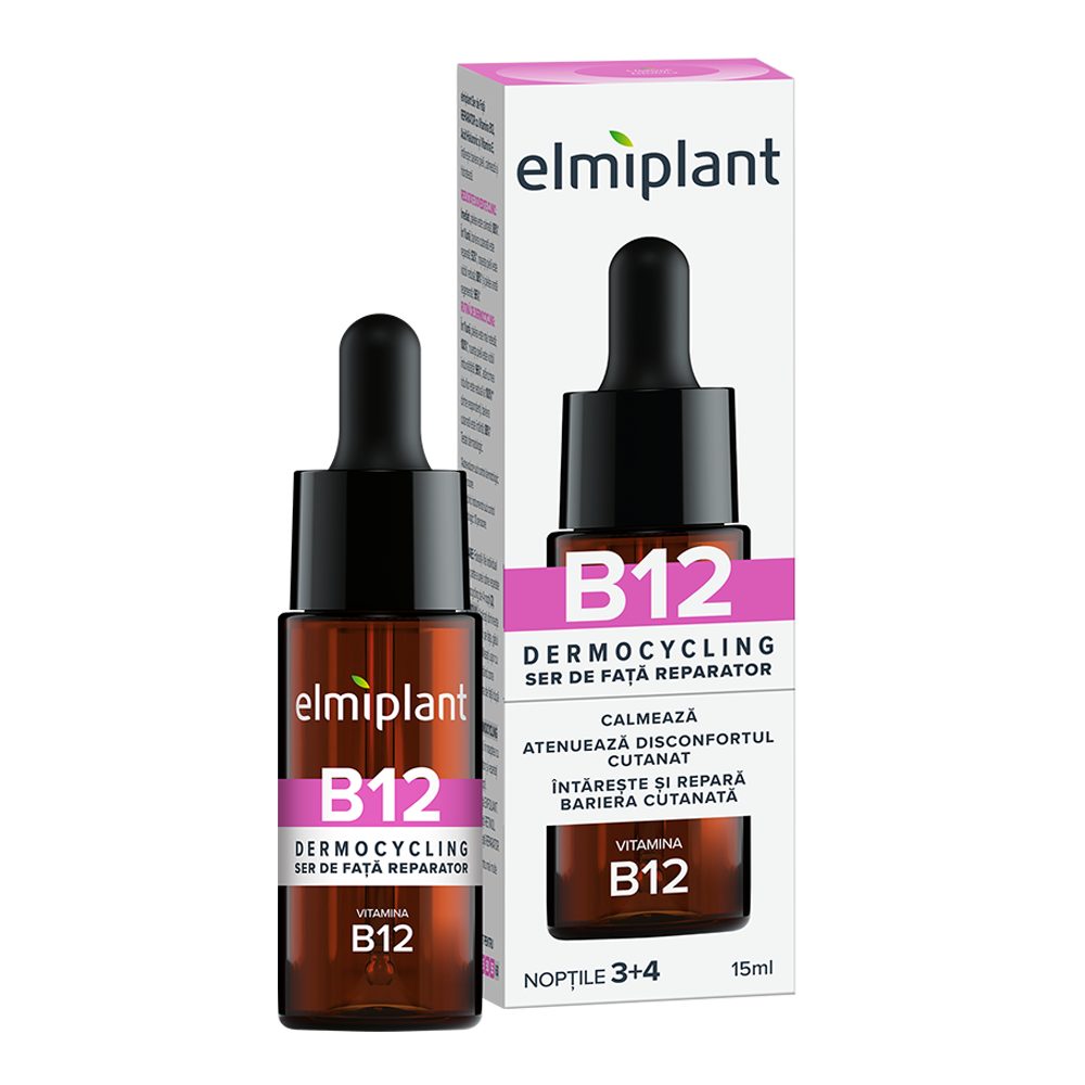 Ser Reparator Pentru Fata, Elmiplant, Dermocycling cu Vitamina B12, Acid Hialuronic si Vitamina E, 15 ml