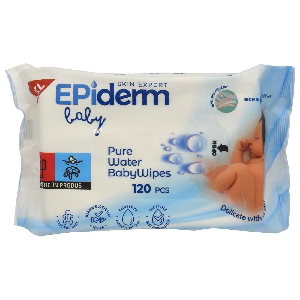 Servetele Umede, Epiderm Baby, 120 buc Pure Water