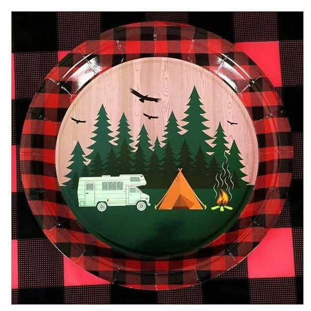Set 10 Farfurii Unica Folosinta, 23 cm, Model Camping, Multicolor