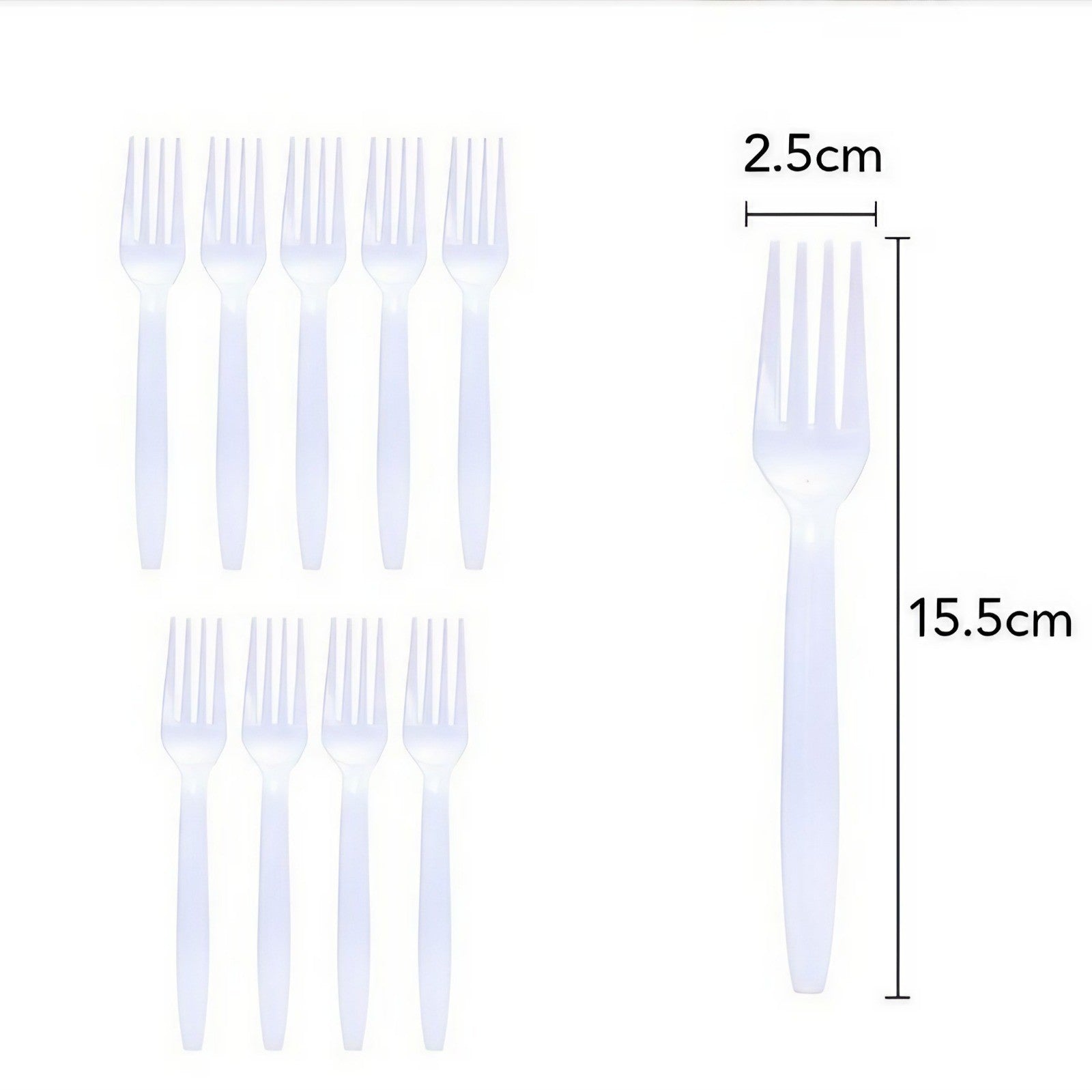 Set 10 Furculite de Unica Folosinta, Plastic, 15.5x2.5 cm, Alb