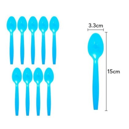Set 10 Linguri de Unica Folosinta, Plastic, Albastru, 15x3.3 cm