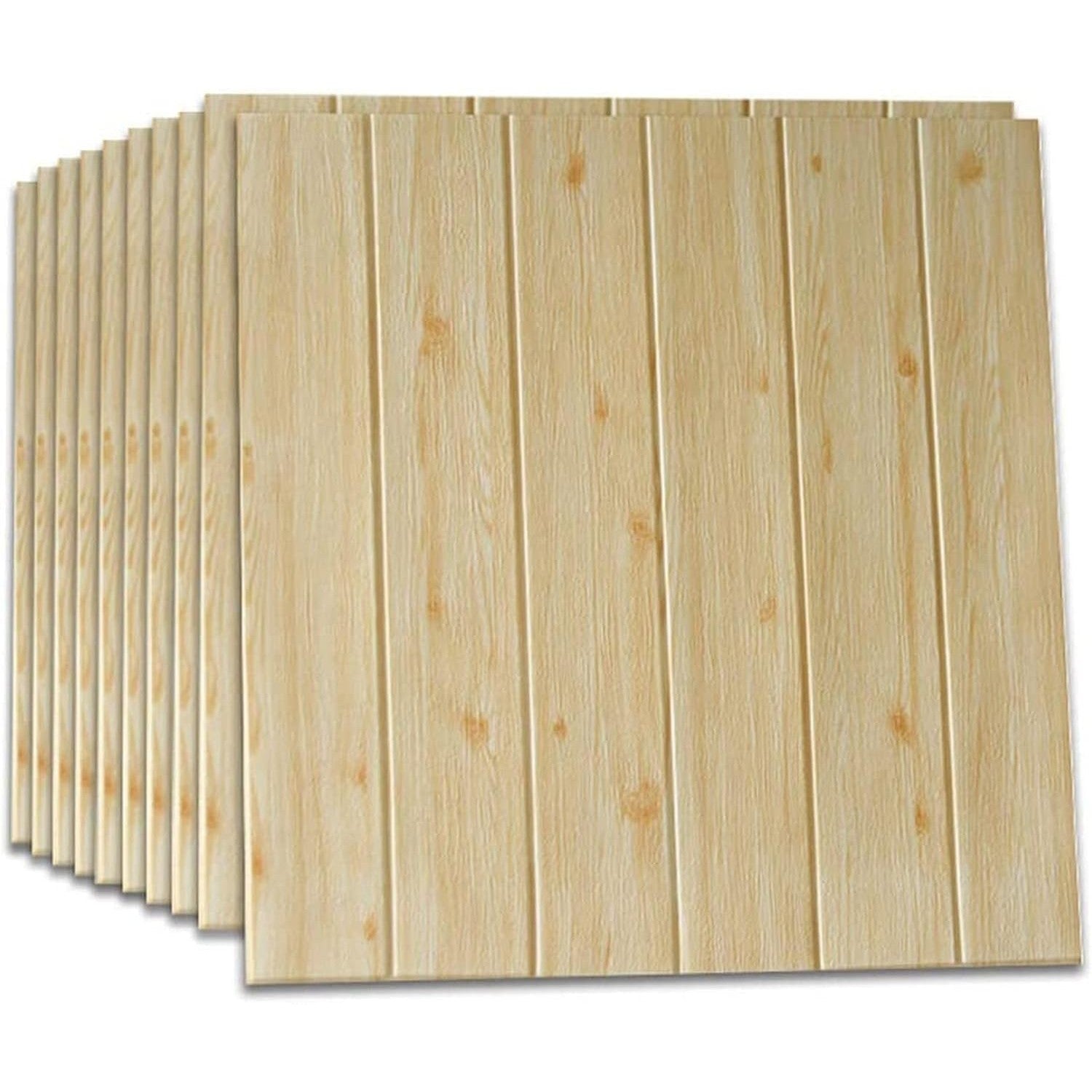 Set 10 Placi Tapet 3D, 70 x 70 cm, Grosime 3 mm, din Rasina, Tip Placi de Lemn, Suprafata Acoperita 4.9 mp, Crem
