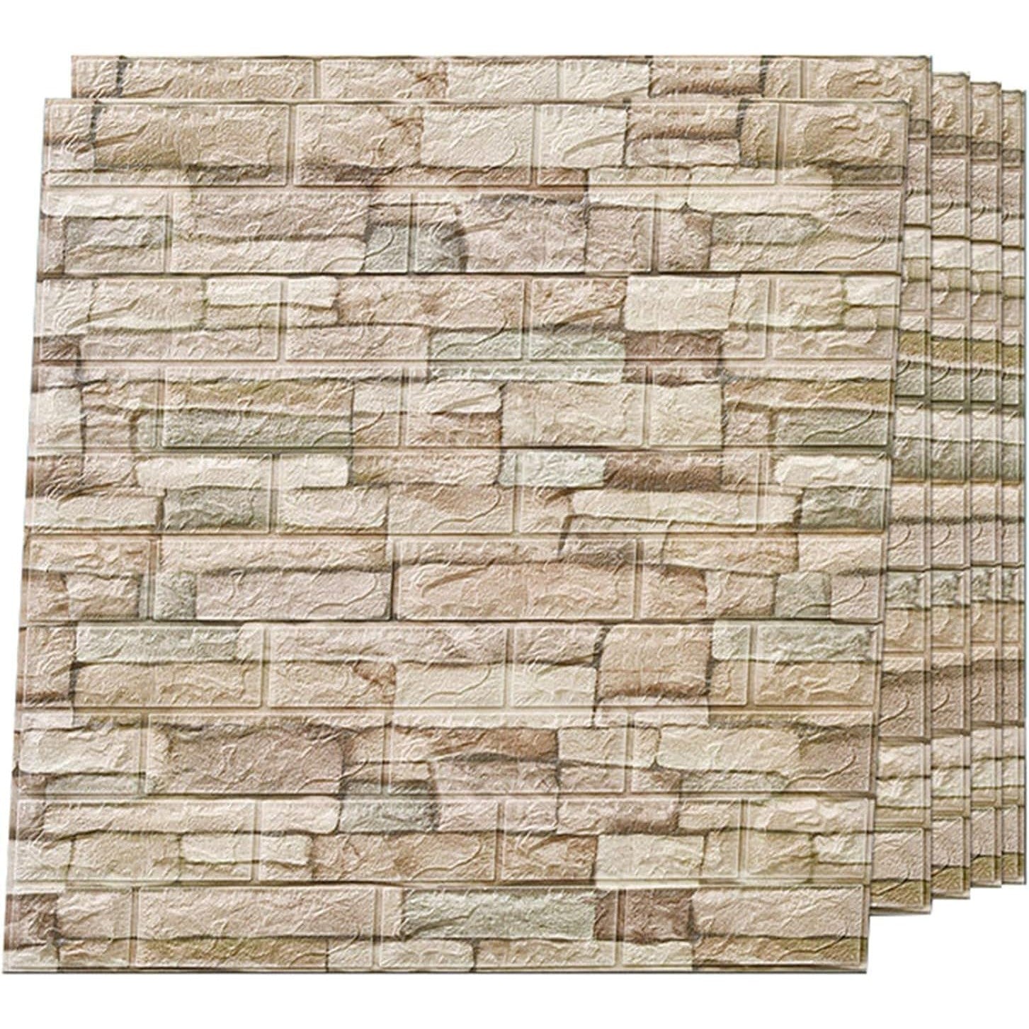 Set 10 Placi Tapet 3D, 70 x 77 cm, Grosime 3 mm, din Polietilena, Model Caramida, Suprafata acoperita 5.3 mp, Bej