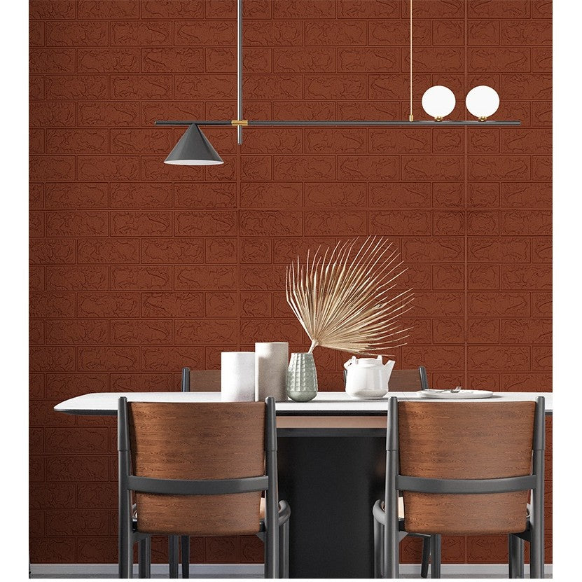 Set 10 Placi Tapet 3D, 70 x 77 cm, Grosime 3 mm, din Polietilena, Model Caramida, Suprafata acoperita 5.3 mp, Maro