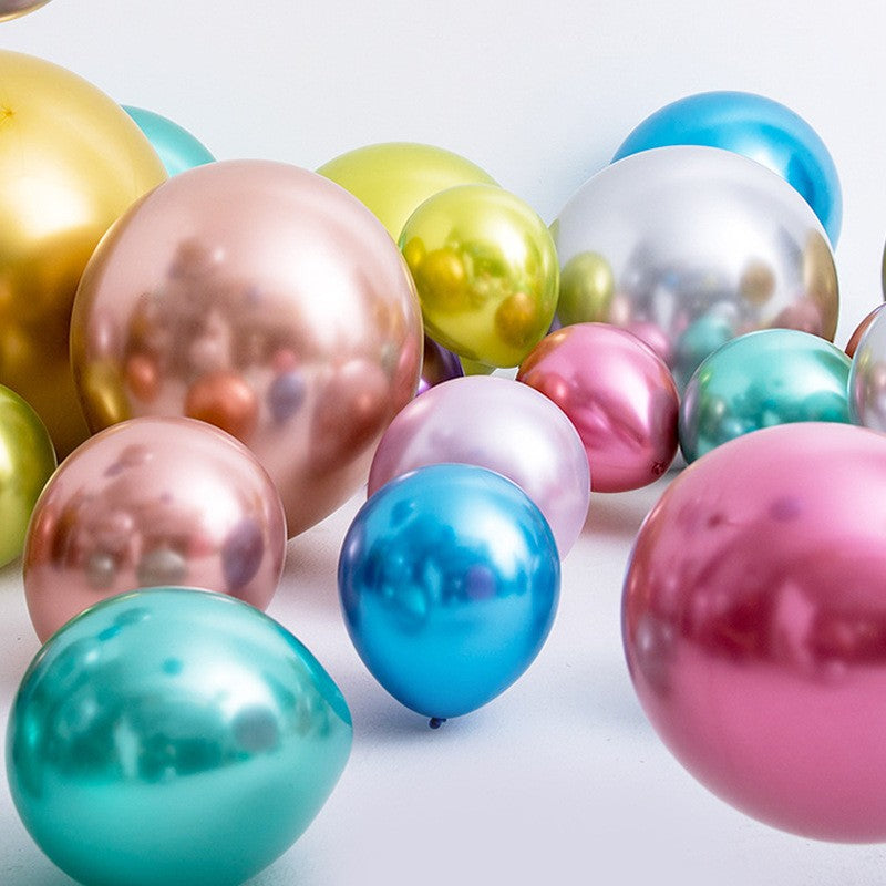 Set 12 Baloane, din Latex Chrome, 25 cm, Albastru Deschis