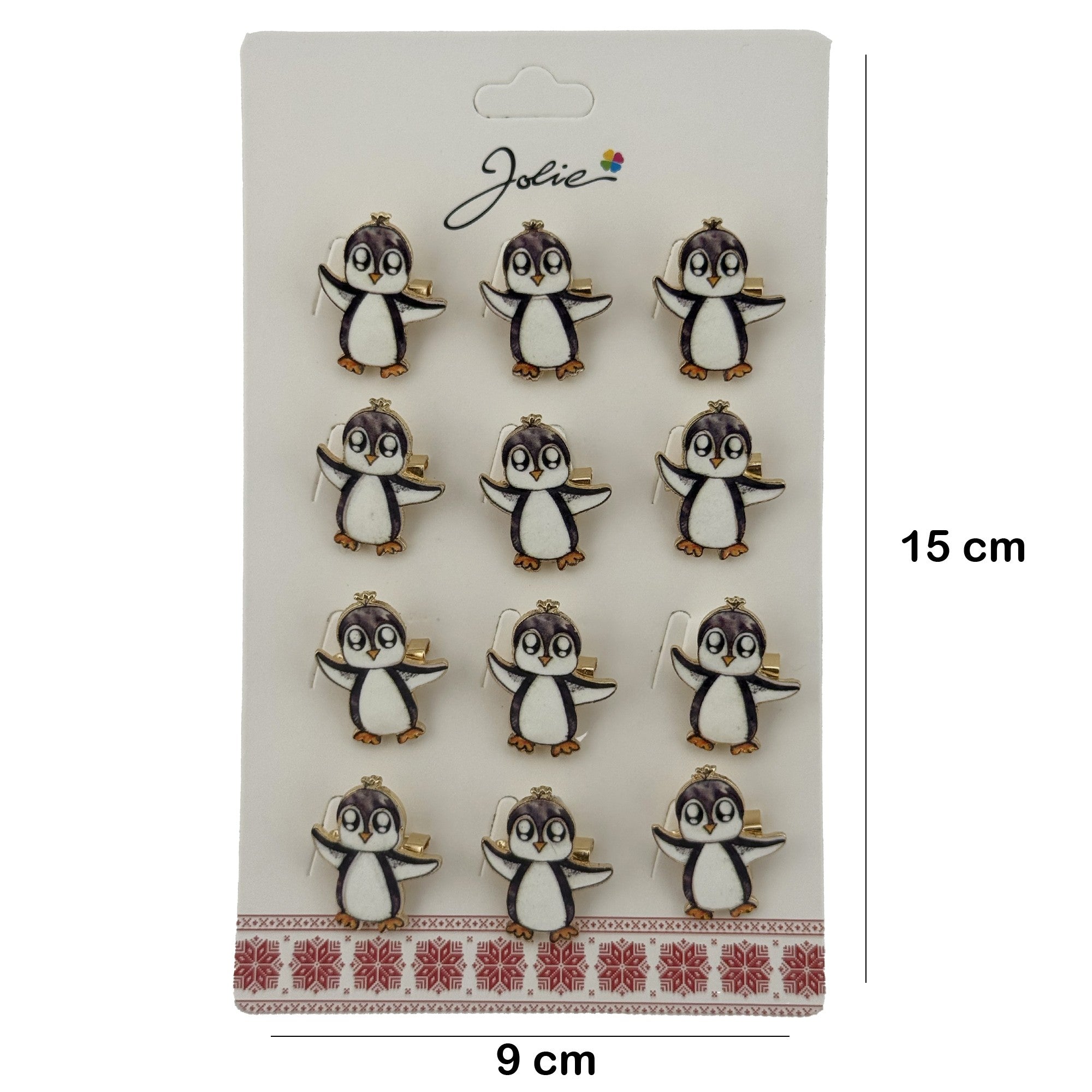 Set 12 Brose Martisor cu Pinguin Copii, Brose din Metal, Aspect Lacuit, 2,5 x 3 cm per Unitate, Alb