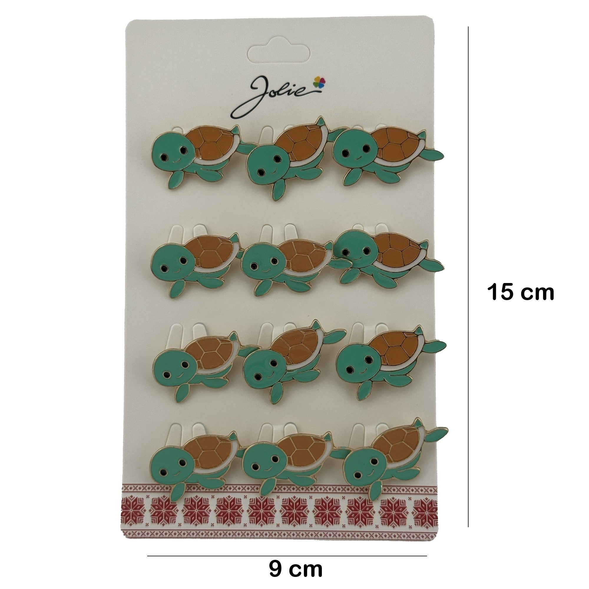 Set 12 Brose Martisor pentru Copii cu Broasca Testoasa, Brose din Metal, Aspect Lacuit, 2,5 x 1,5 cm per Unitate, Verde
