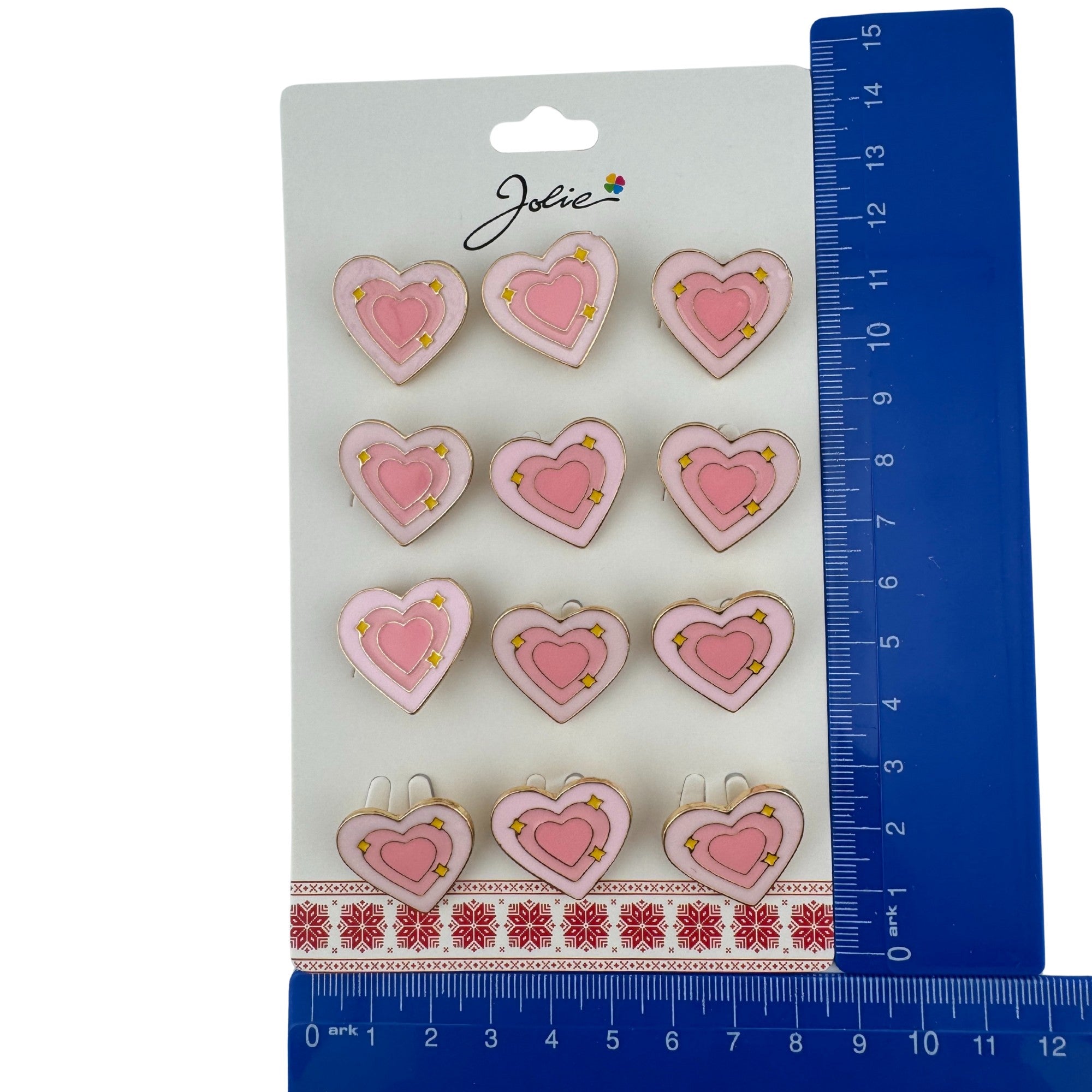 Set 12 Brose Martisor pentru Copii, Model Inima cu Stelute, Roz