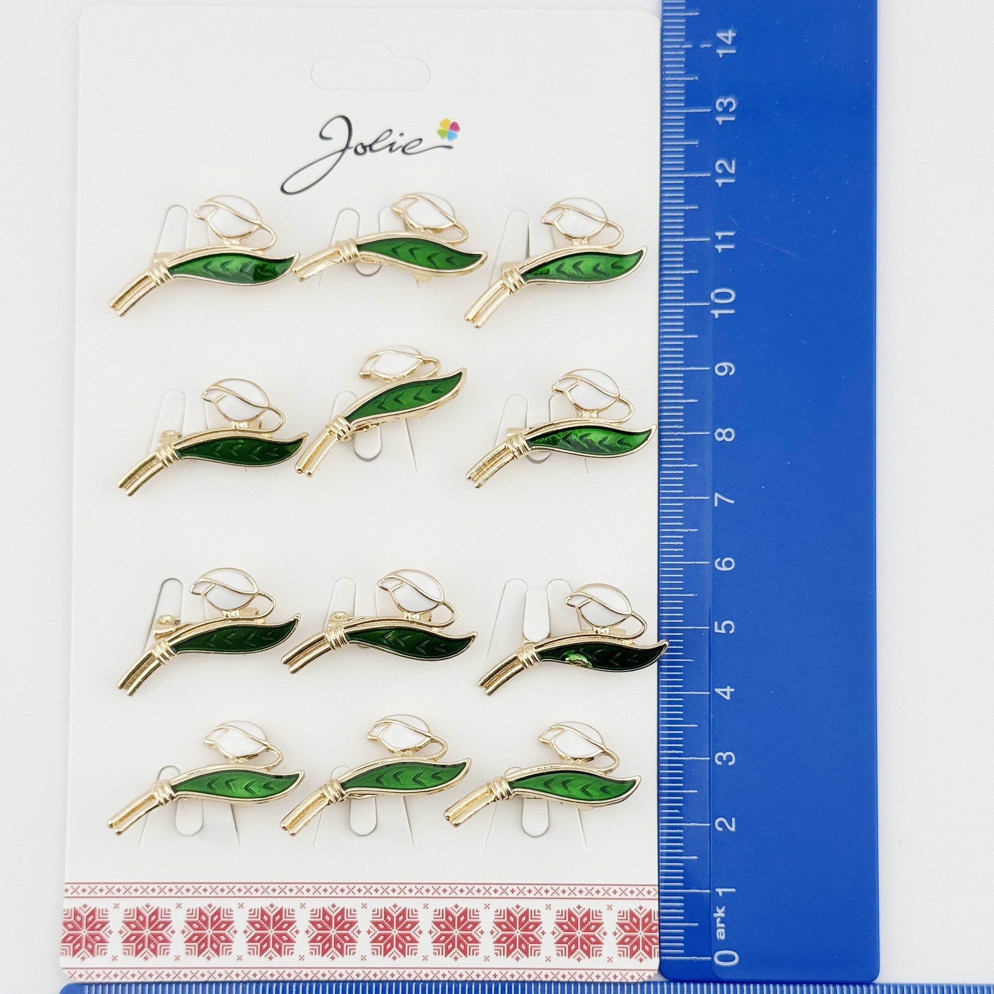 Brose Martisor, Jolie, Set 12 Bucati, Model Primavara Ghiocel, Brose din Metal, Aspect Lacuit, Alb