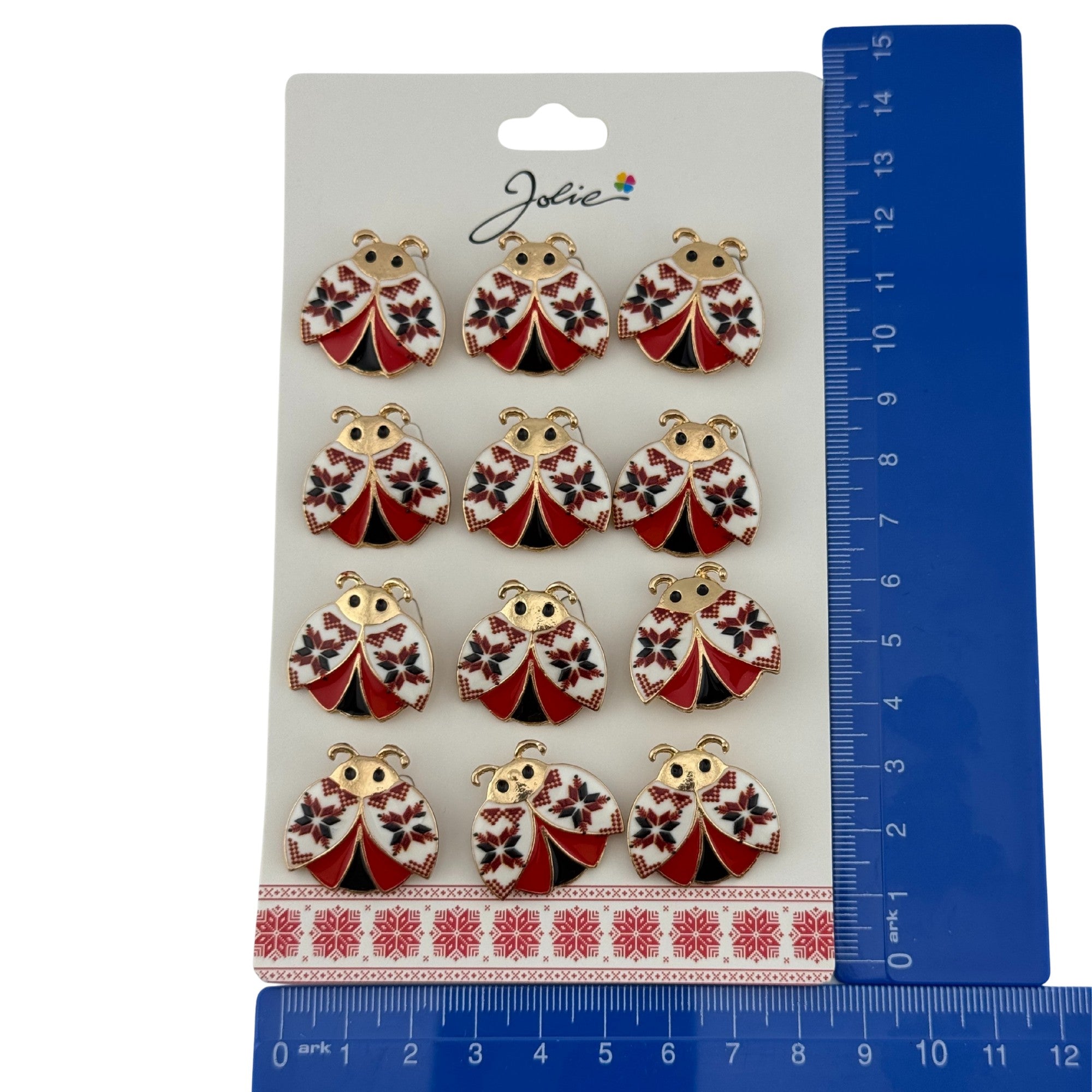 Set 12 Brose Martisor Primavara, Model Buburuza cu Motiv Traditional