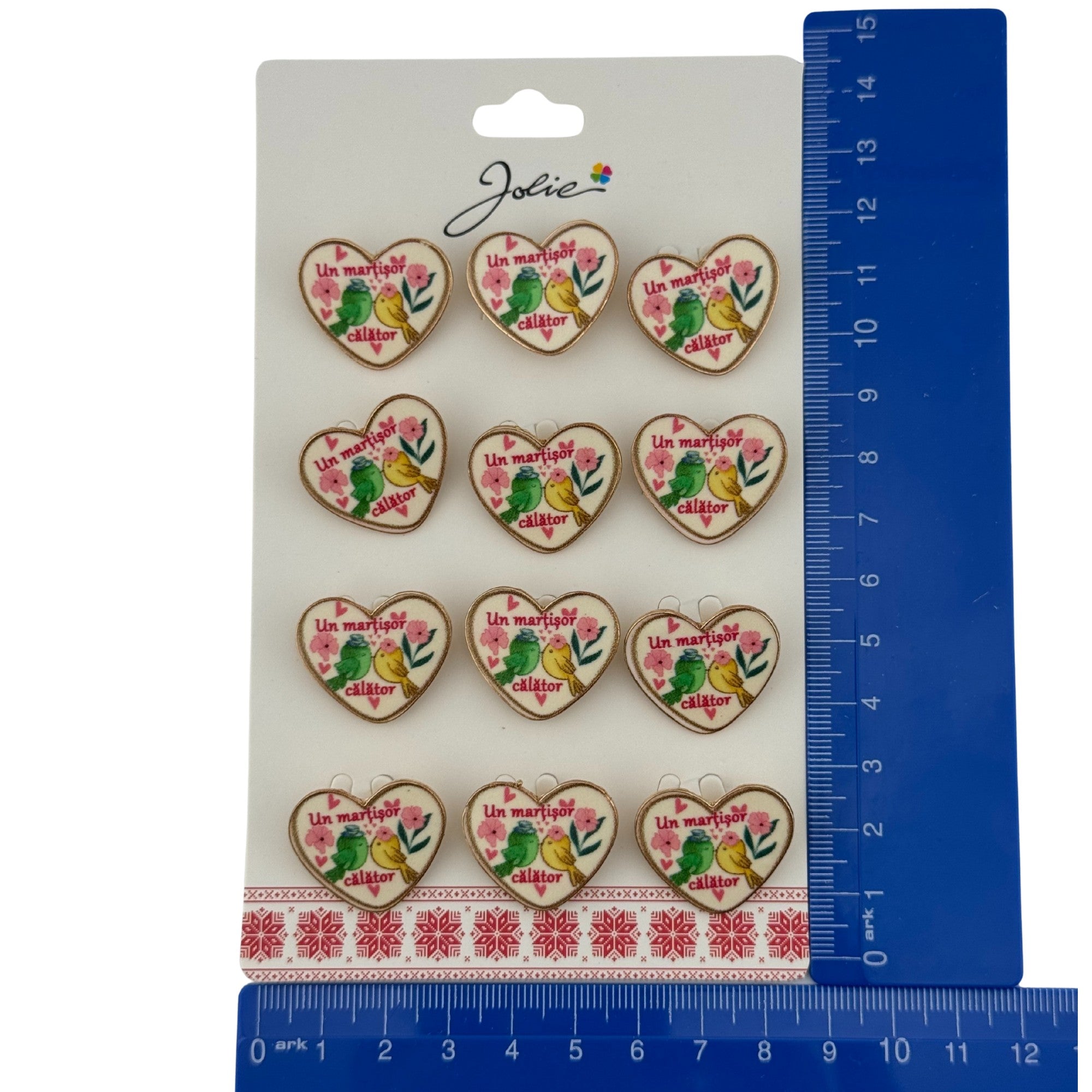 Set 12 Brose Martisor Primavara, Model Inima, Mesaj Un Martisor Calator, Multicolor