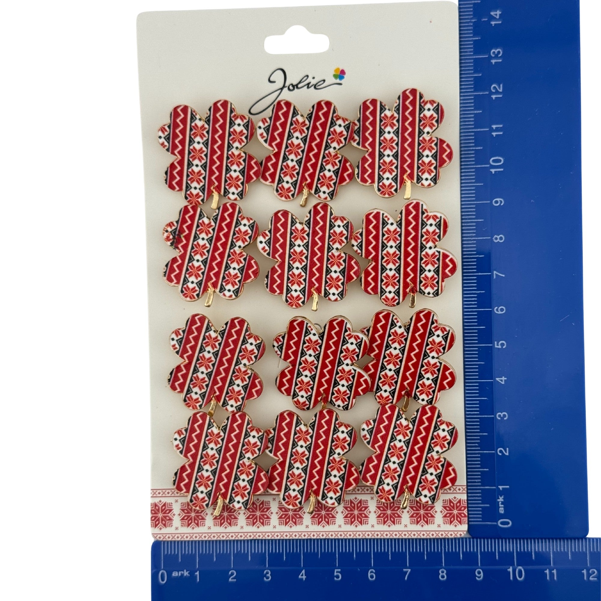 Set 12 Brose Martisor Primavara, Model Trifoi cu Motiv Traditional, Multicolor