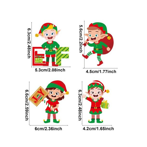 Set 12 Decoratiuni de Craciun din Lemn, cu Snur pentru Agatare in Brad, Model Elfi Diferite Dimensiuni, 4 Modele, Multicolor