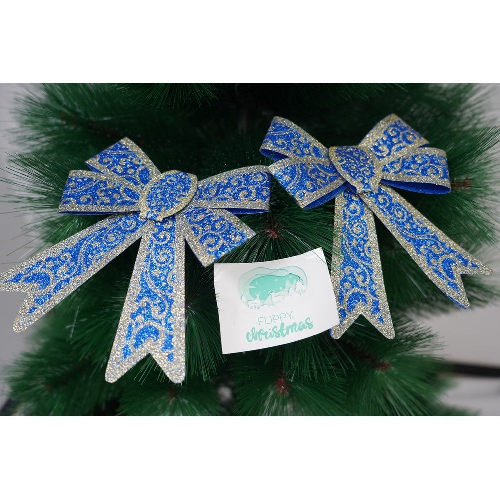 Set 2 fundite pentru brad, Albastre, model spiralat, cu margini aurii, 13 x 18 cm, PVC