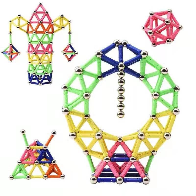 Set 206 Piese Betisoare Magnetice, din Plastic/Magnet, +3 Ani, Multicolor