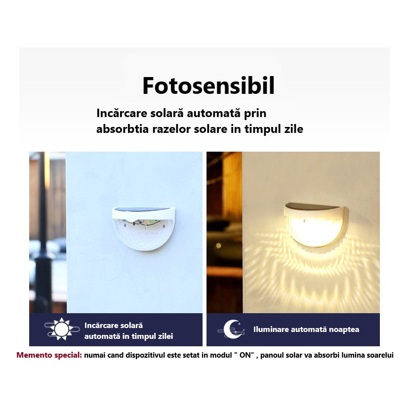 Set 2x Lampa solara de perete 6LED, carcasa alba, lumina alb rece