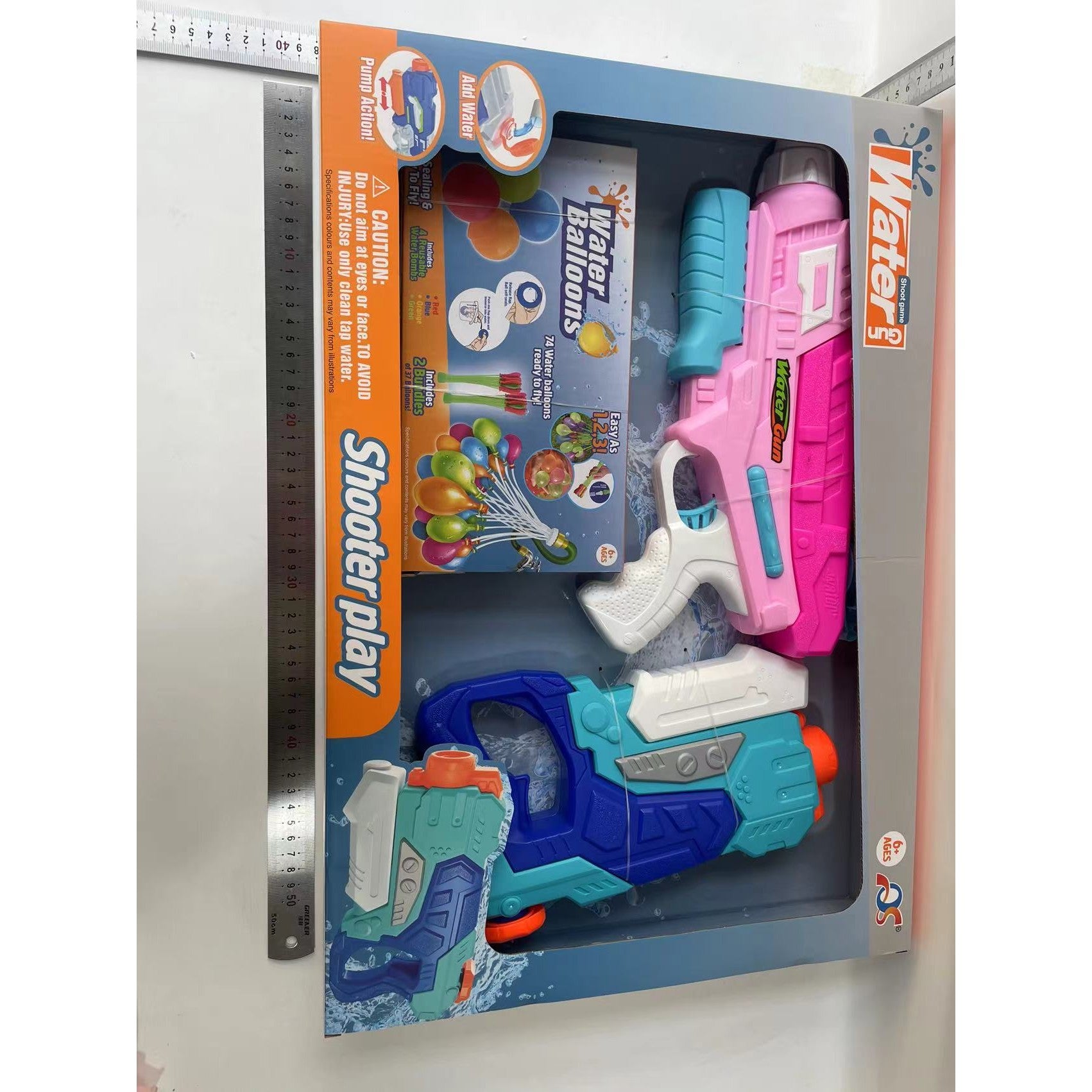 Set 2x Pistol cu Apa pentru Copii, 6ani+, cu baloane de apa, Albastru + Roz, 1x 600 ML + 1x 550 ML