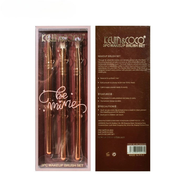 Set 3 Pensule pentru Machiaj Ochi, Kevin&Coco Be Mine Makeup Brush Set, Pentru Aplicarea si Estomparea Fardului de Ochi, Peri Moi pentru Aplicare Uniforma, Ambalaj Elegant Tip Cutie Cadou, Rose Gold