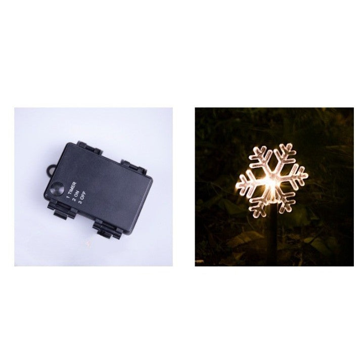 Set 5 Lampi LED cu baterii, de exterior Model Fulg de nea, pentru gradina, 35.5 cm, Alb Cald