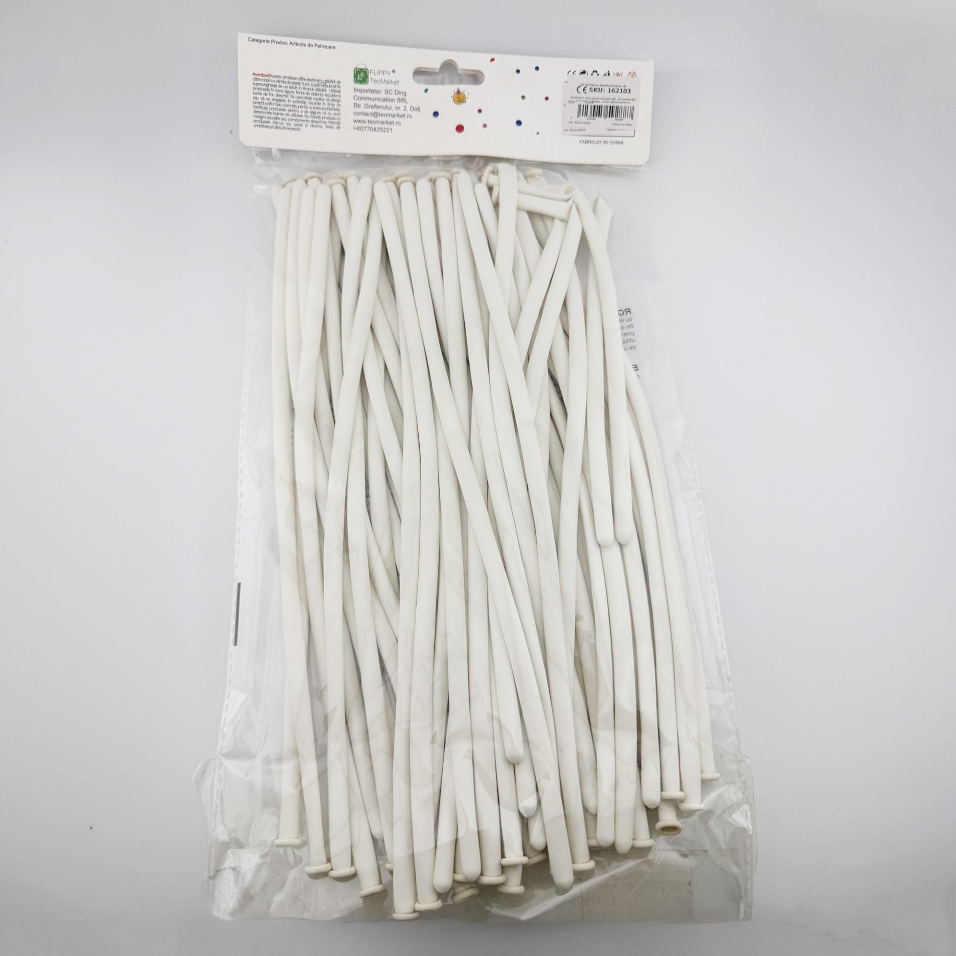Baloane de Modelaj, Set 50 bucati, Model Standard, din Latex, 30 x 1.5 cm, 1.8 g per unitate, pana la 150 cm, Alb