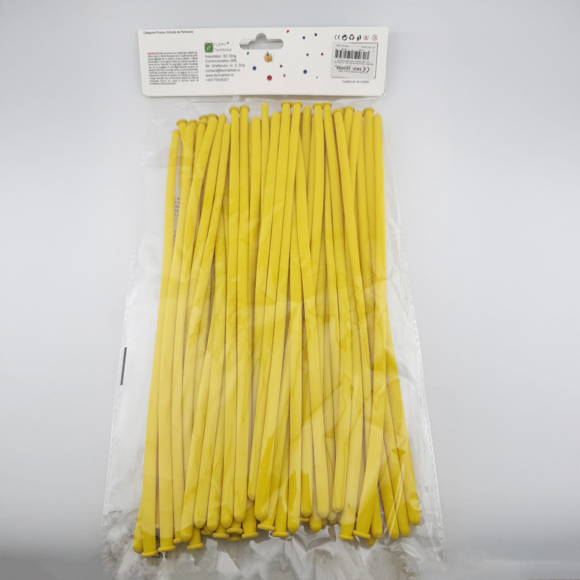 Baloane de Modelaj, Set 50 bucati, Model Standard, din Latex, 30 x 1.5 cm, 1.8 g per unitate, pana la 150 cm, Galben