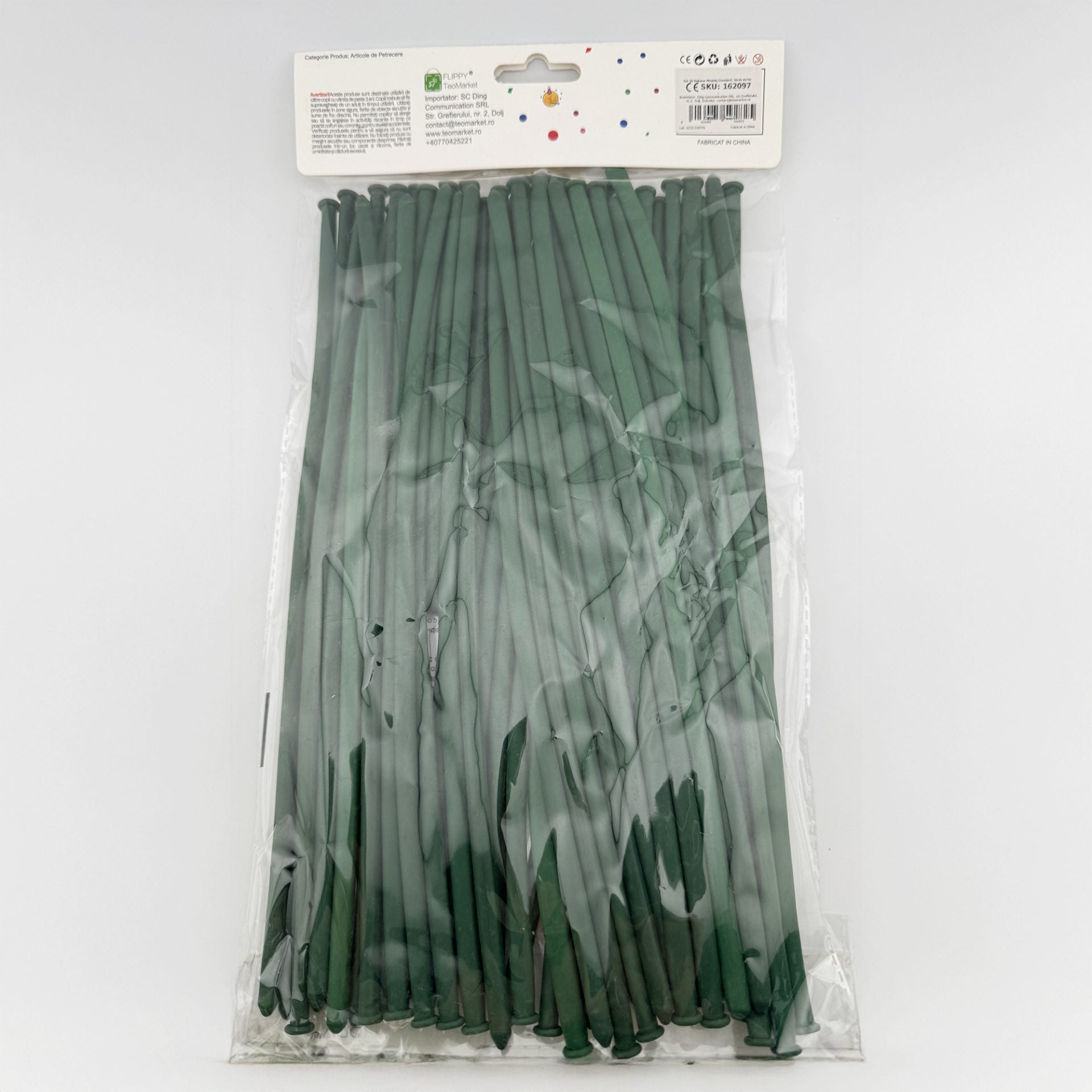 Baloane de Modelaj, Set 50 bucati, Model Standard, din Latex, 30 x 1.5 cm, 1.8 g per unitate, pana la 150 cm, Verde