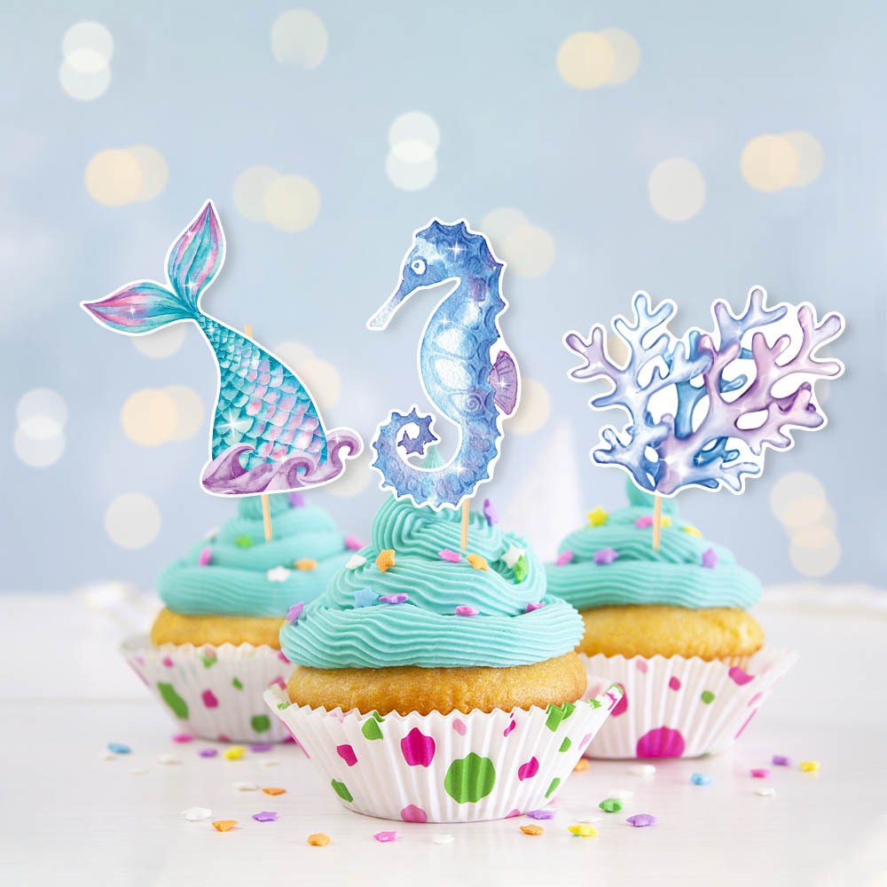 Set 6 Props-uri pentru Prajituri Sirena, Colectia Mermaid, Multicolor