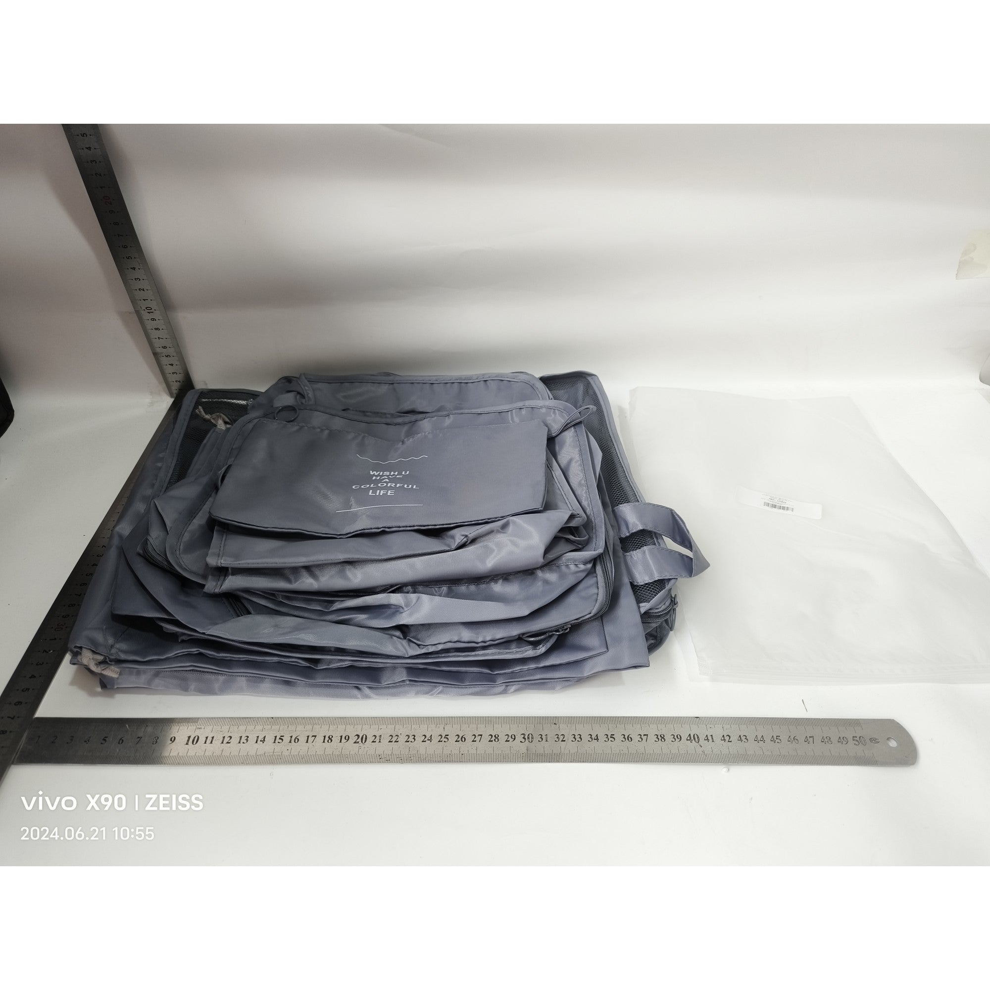 Set 8 huse organizare bagaj material poliester, impermeabil, cu fermoar, pentru calatorii sau dulap, sac pentru pantofi inclus, pliabil, gri
