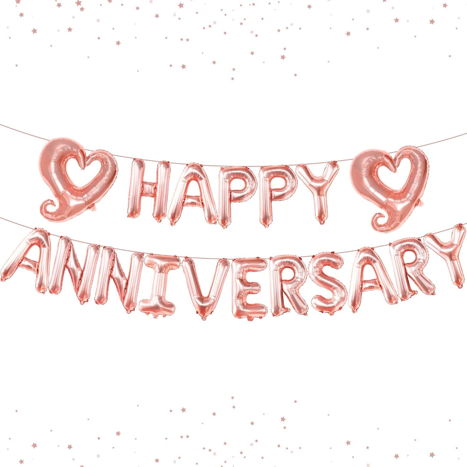 Set Baloane din Folie Metalizata, Model Happy Anniversary, Litere de 40 cm, Baloane Party, Ambalaj Individual, Pai Inclus, Umflare cu Aer sau Heliu, Roz