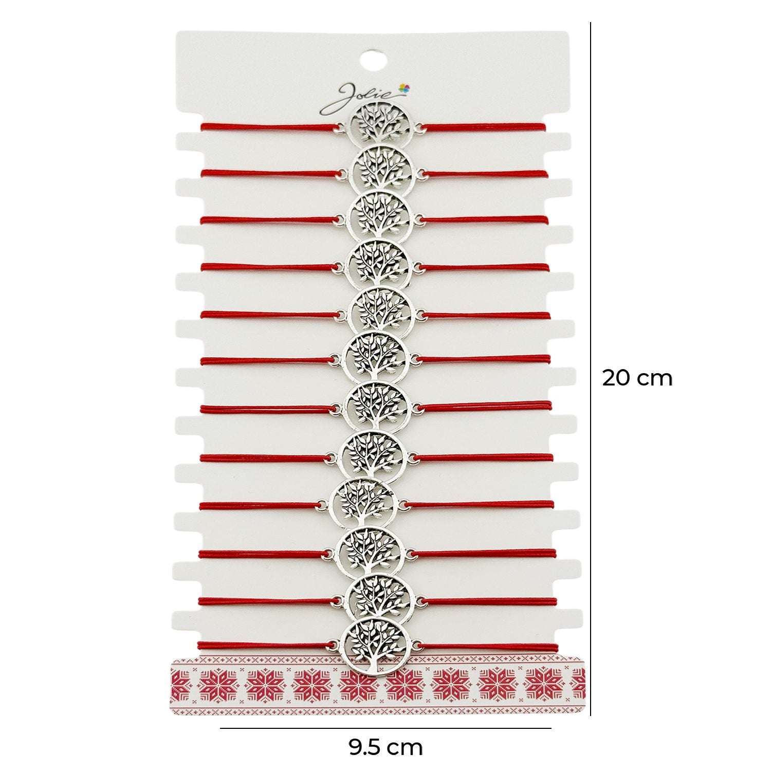 Martisor Bratara Elastica cu Pandantiv din Inox, pentru Dama, Set 12 bucati, Snur Rosu Textil, Model Pomul Vietii