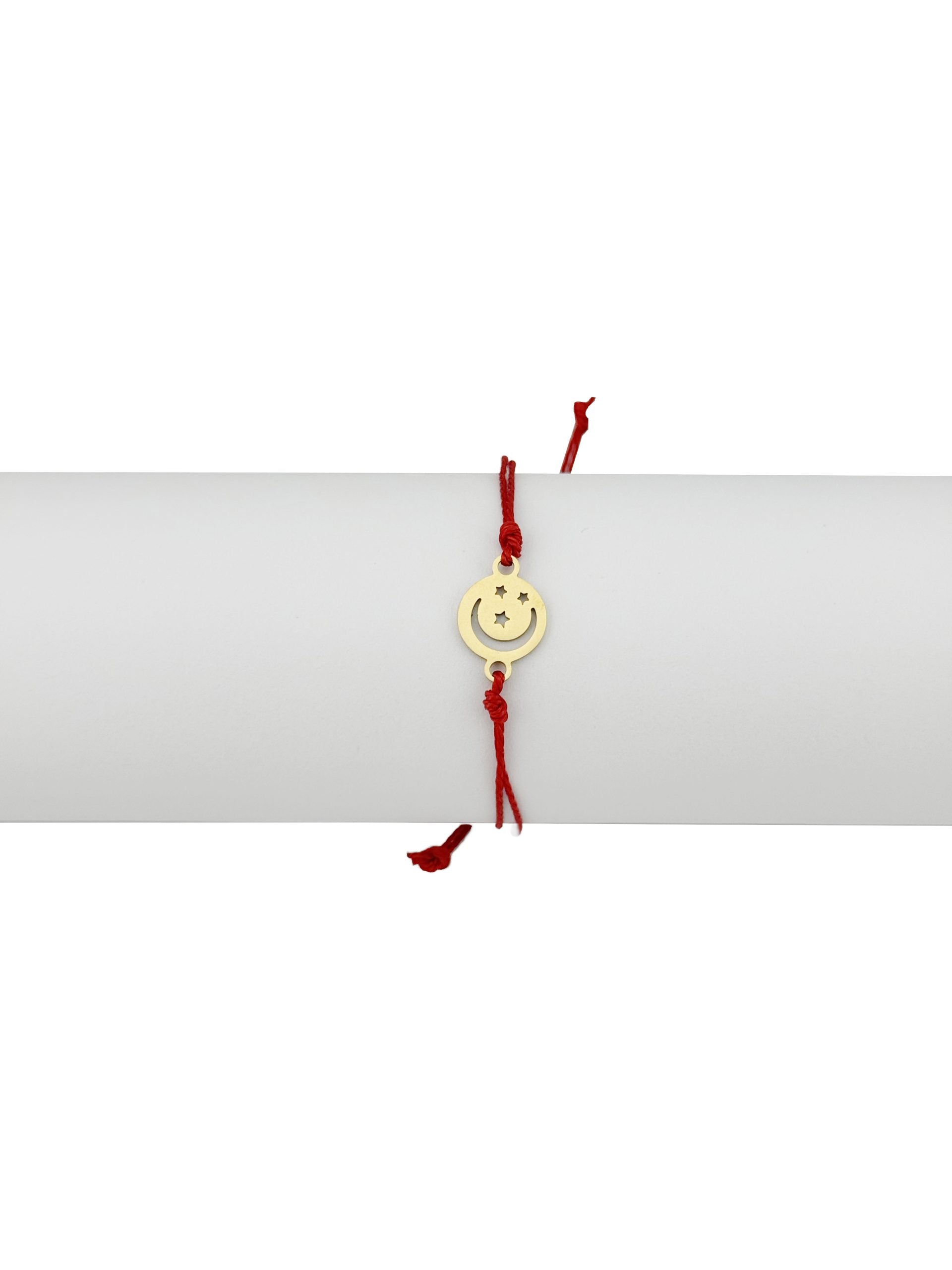 Bratara Martisor pentru Dama, Model Luna cu Stele, Set 12 bucati, Pandativ din Inox Auriu, Snur Ajustabil Impletit, Rosu