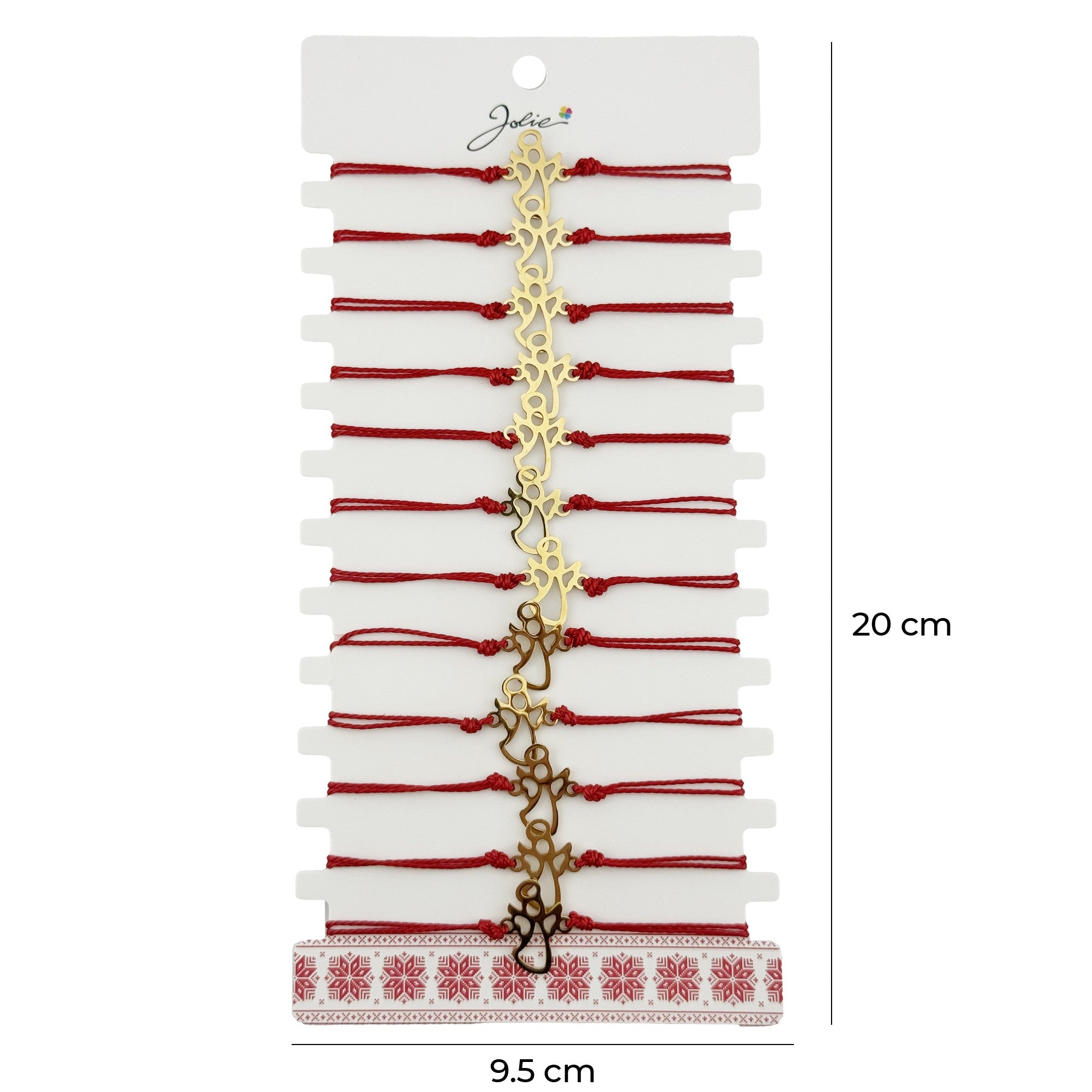Bratara Martisor pentru Dama, Model Ingeras, Set 12 bucati, Pandativ Auriu din Inox cu Snur Rosu Ajustabil