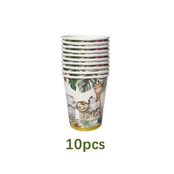 Pahare Cartonate pentru Petreceri, Set 10 Pahare Cartonate pentru Zile de Nastere, Model Safari cu animale, 230 ml, 8.6 x 7.5 cm, Multicolor