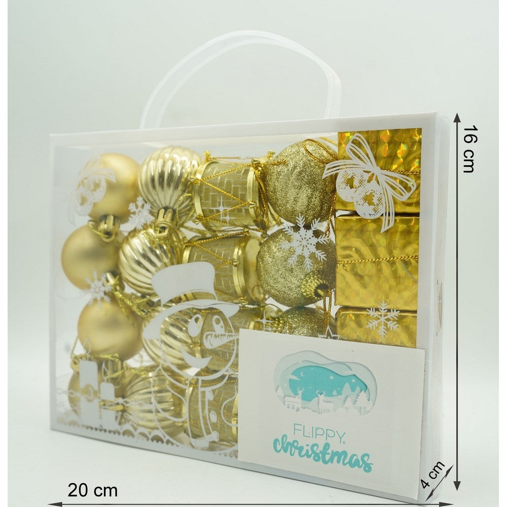 Set de 20 ornamente de brad, de tip Glob, Auriu, din polistiren, cu finisaj sclipitor , cutie 4 cm adancime x 20 cm lungime x 16 cm inaltime