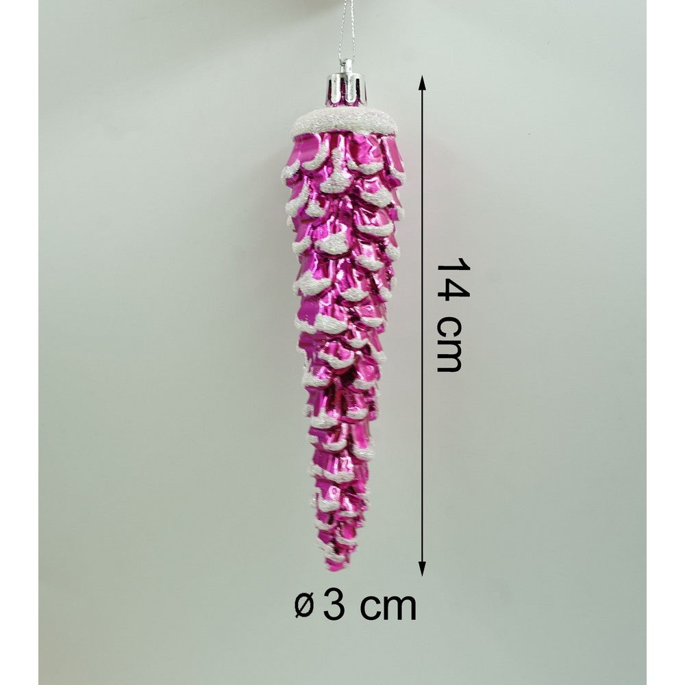 Set de 6 ornamente de brad, de tip Con de brad, Multicolor, cu ø de 3*3 cm, din plastic, cu finisaj sclipitor , cutie 14 cm inaltime x 14.7 cm lungime x 3.5 cm adancime