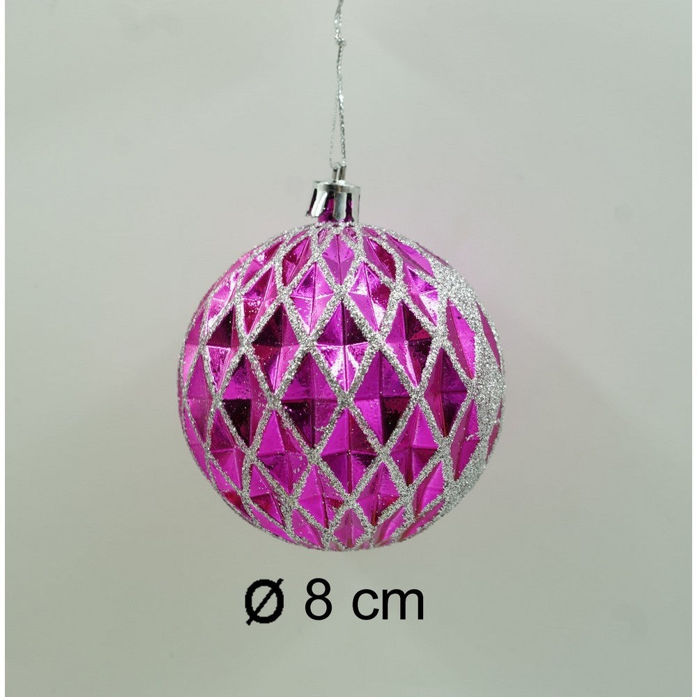 Set de 6 ornamente de brad, de tip Glob, Multicolor, cu ø de 8 cm, din plastic, cu finisaj sclipitor , cutie 24 cm inaltime x 16 cm lungime x 8 cm adancime