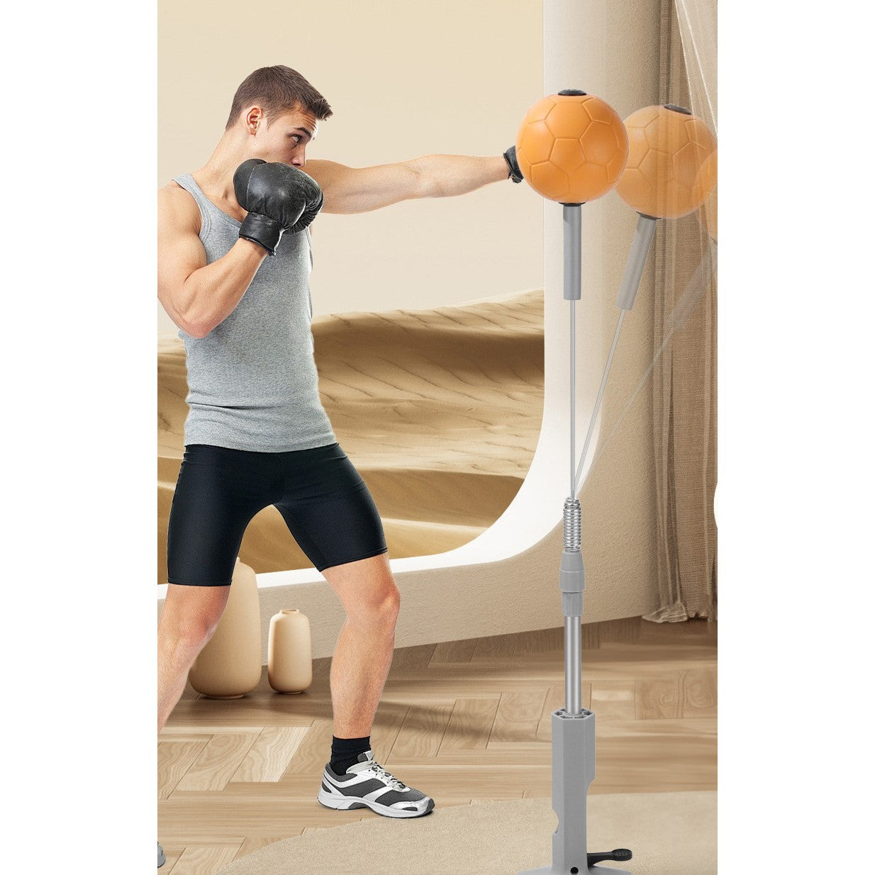 Set de Box cu Minge, cu Ventuza de Prindere, Extensibil, Inaltime Reglabila 130-152 cm, pentru Copii si Adulti, Minge de 11 cm, Portocaliu