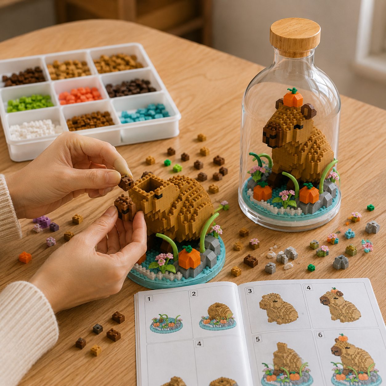 Set de Construit în Sticlă Decorativă, Model Capybara, 489 Piese Mini din Plastic, Jucărie Creativă și Educațională pentru Copii 14+ și Adulți, Tip Pixel Building Blocks, Obiect Decorativ de Colecție, 10 x 19.6 cm, Multicolor