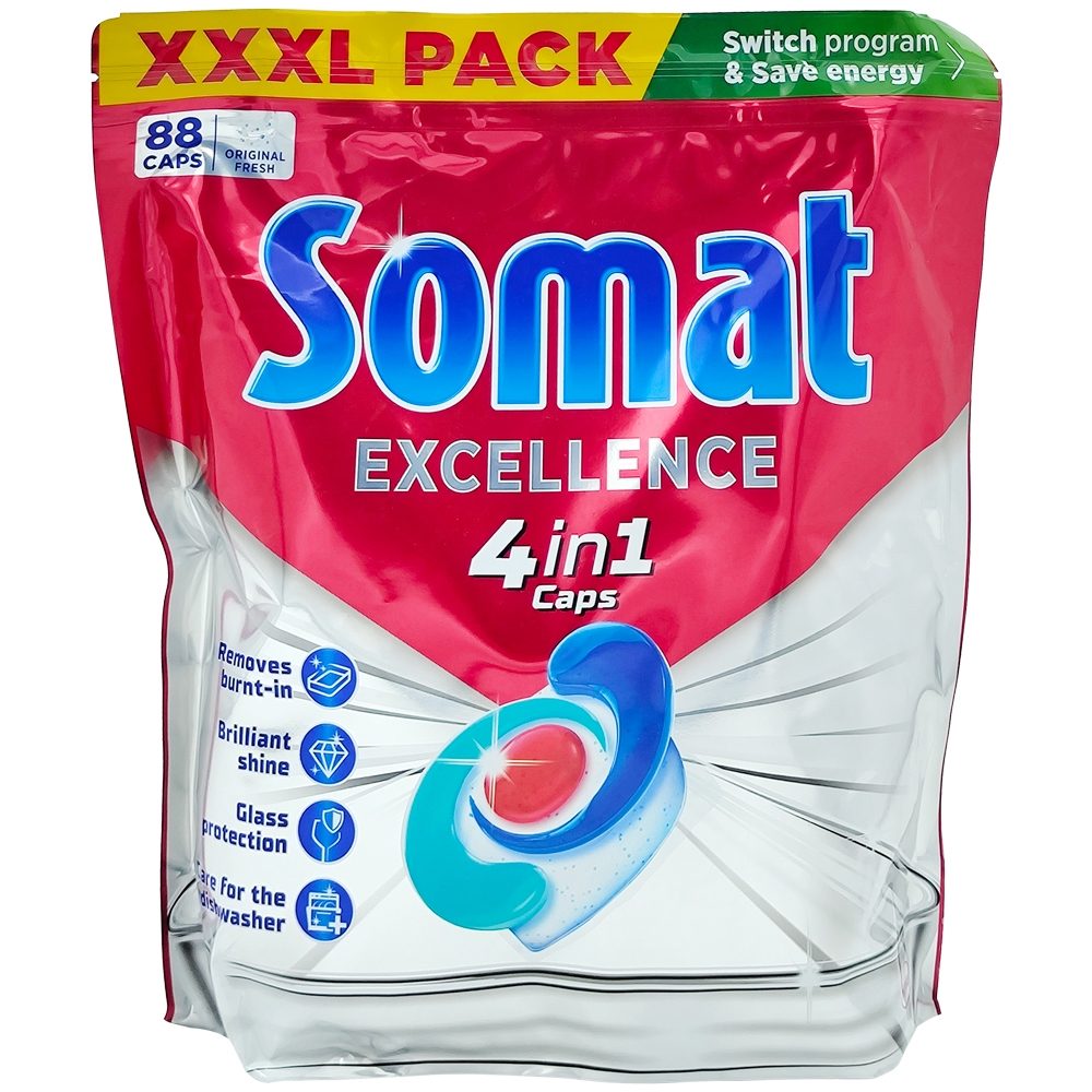 Detergent Capsule pentru Masina de Spalat Vase, SOMAT, 4 in 1 Excellence, Set 88 Bucati