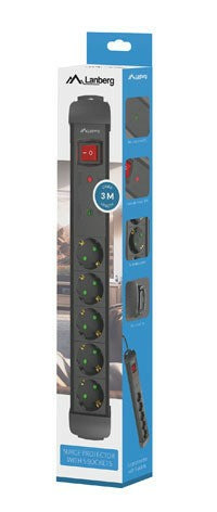 Prelungitor Lanberg SP1, 5m, 5 prize, ng "SP1-05F-0500-BK"