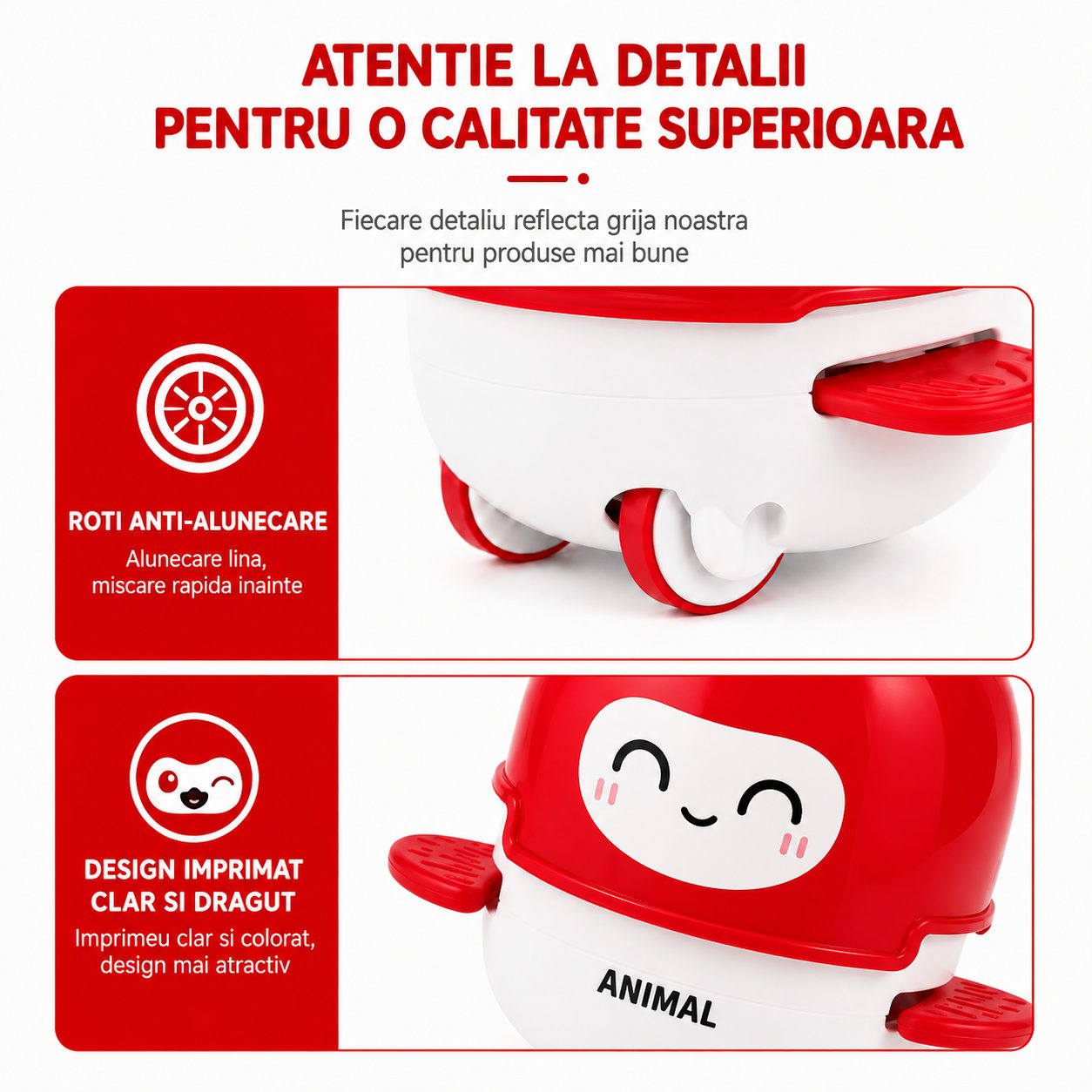 Jucarie Interactiva cu Inertie, Model Animalut, Sunete si Lumini, pentru Copii 1-3 Ani, Rosu