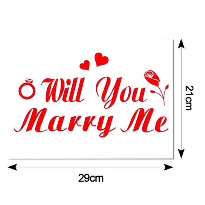 Sticker Autocolant, Tematica Nunta, Model Scris Will You Marry Me, 21x29 cm, Rosu