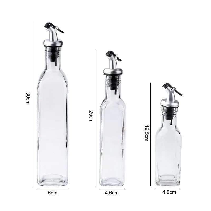 Sticla de Ulei de Masline, Sticla etansa pentru Lichide de Bucatarie, Sticla pentru Uleiuri, Sosuri, Otet, Capac din Inox Dozator, 30 x 6 cm, volum 500 ml, Transparent